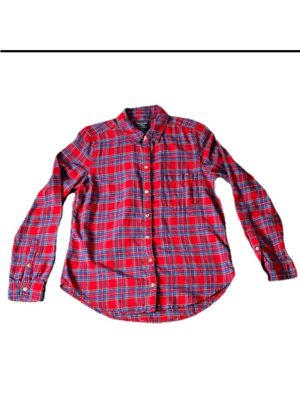 Abercrombie & Fitch Women’s Red and Blue Plaid Flannel Shirt. Size medium